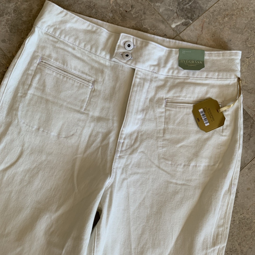 Ryegrass Pants Womens 14 White High Waisted Flare Stretch Tencel Cotton New